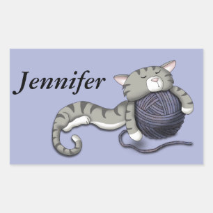 Cartoon Kitty with ball of yarn Rectangular Sticker
