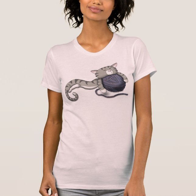 Cartoon Kitty with ball of yarn T-Shirt (Front)