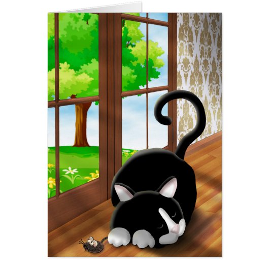Cartoon Kitty with toy mouse Cards (Front)