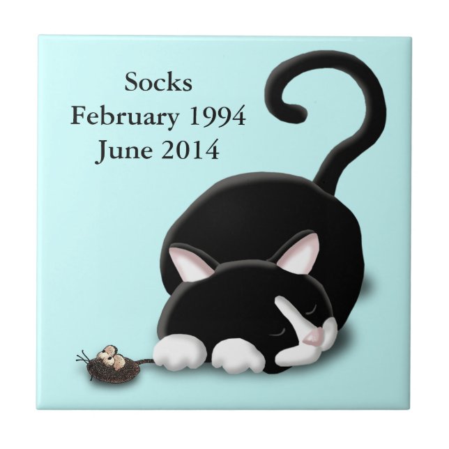 Cartoon Kitty with toy mouse Tile (Front)