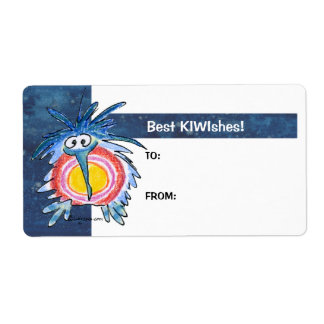 Cartoon Kiwi Bird 4a Blue Gift Tag Labels