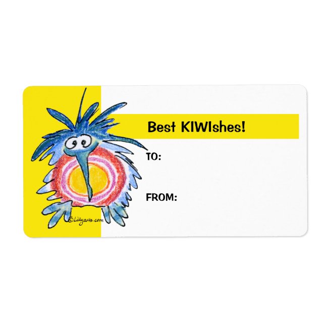 Cartoon Kiwi Bird 4b Yellow Gift Tag Labels (Front)