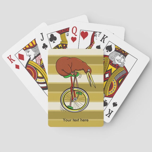 Cartoon Kiwi Bird Unicyling Poker Cards (Back)