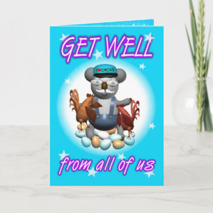 Cartoon Koala Chicken Get Well Card