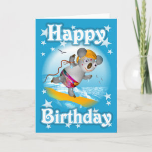 Cartoon Koala Happy Birthday Surfer Card-blank Card