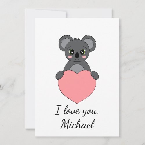 Cartoon koala in love Valentine Holiday Card