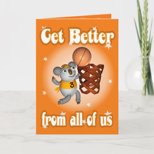 Cartoon Koala Playing Basketball Get well card (Front)