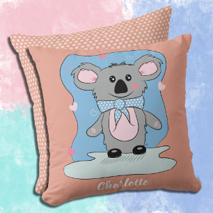 Cartoon Koala Salmon Pink Kid Throw Pillow