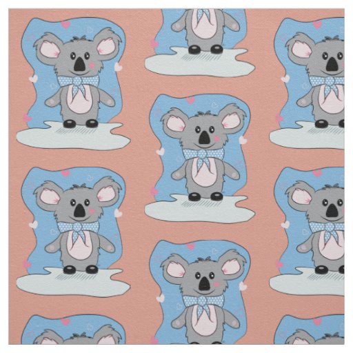 Cartoon Koala with Hearts Kid Fabric