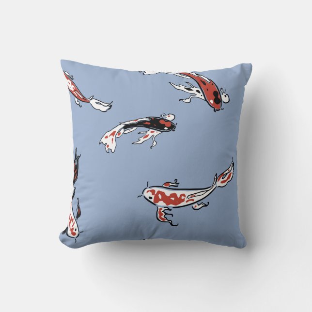Cartoon Koi Fish Blue Throw Pillow (Front)