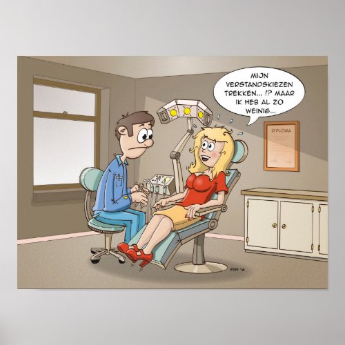 Cartoon komt een blondje bij de tandarts Poster