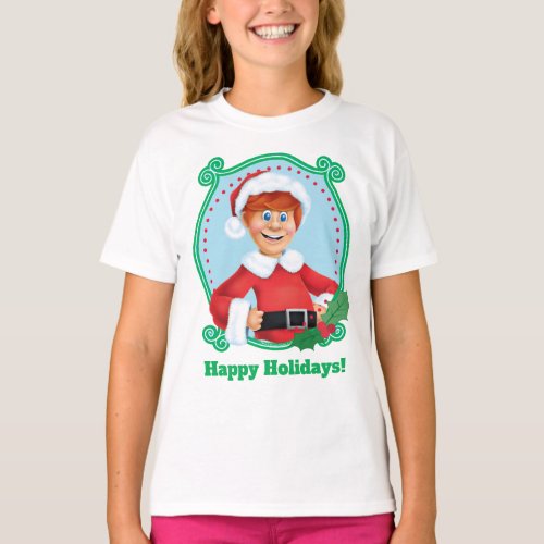 Cartoon Kris Kringle in Red Suit T_Shirt