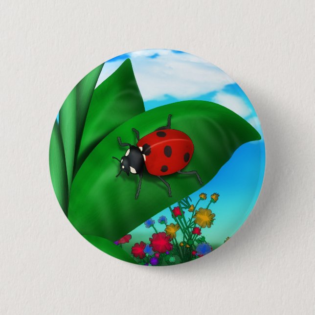 Cartoon Lady Bug Pinback Button (Front)