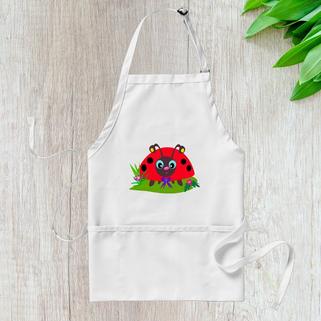 Cartoon Ladybug Bow and Flowers Adult Apron (Creator Uploaded)