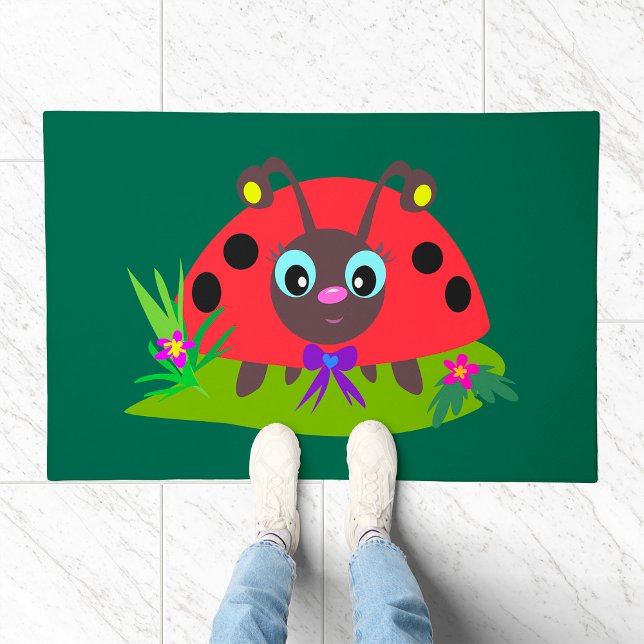 Cartoon Ladybug Bow and Flowers Doormat (Creator Uploaded)