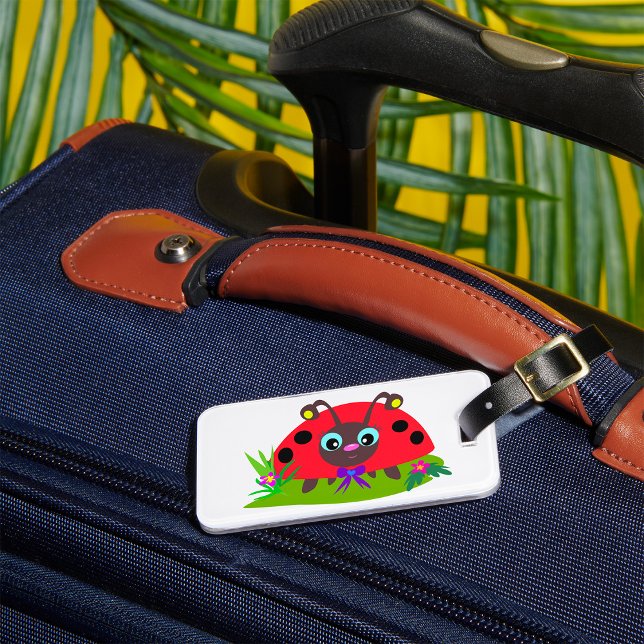 Cartoon Ladybug Bow and Flowers Luggage Tag (Creator Uploaded)
