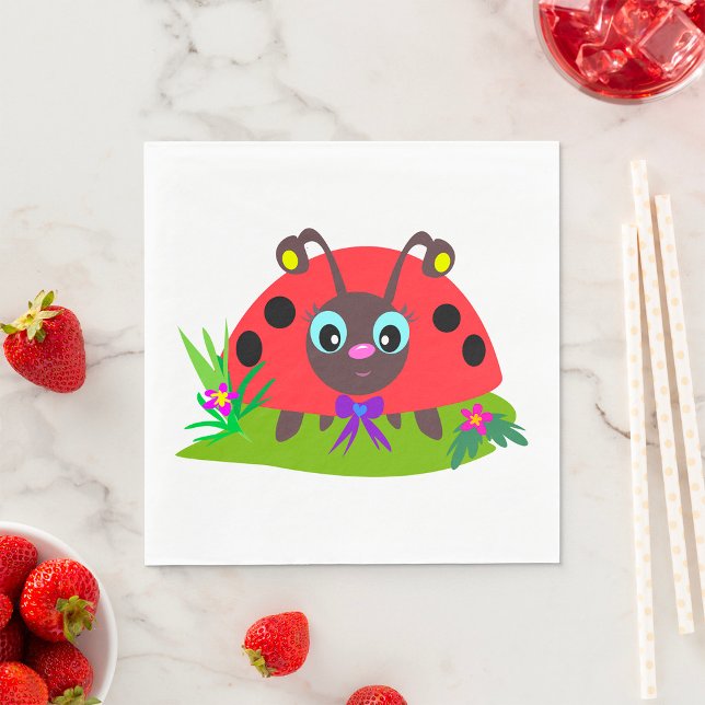 Cartoon Ladybug Bow and Flowers Napkins (Creator Uploaded)