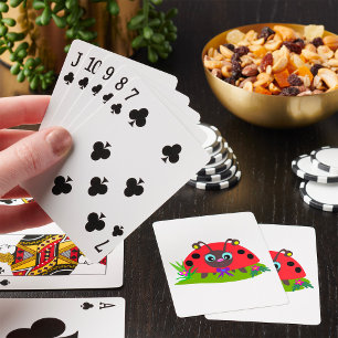 Cartoon Ladybug Bow and Flowers Poker Cards