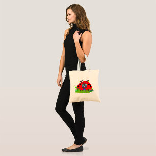 Cartoon Ladybug Bow and Flowers Tote Bag