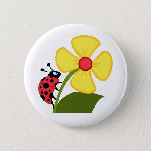 CARTOON LADYBUG crawling flower cute happy summer  Button