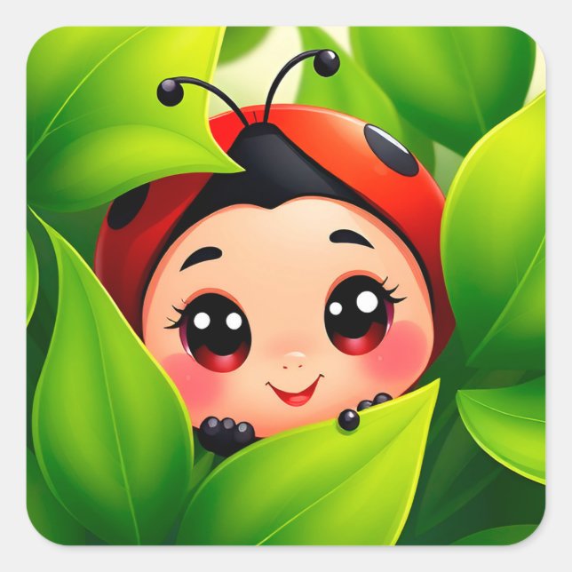 Cartoon Ladybug Fun Nature Decor Decal 🐞🎁 Square Sticker (Front)