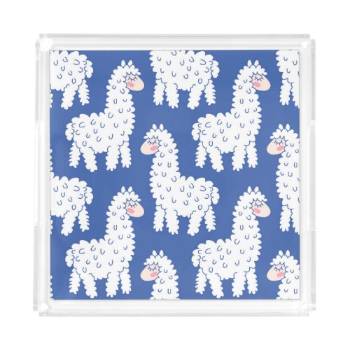 Cartoon lama alpaca vintage pattern acrylic tray