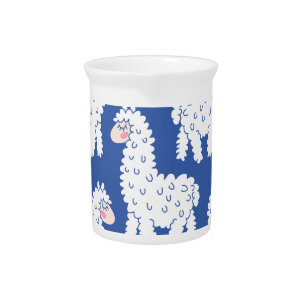Cartoon lama alpaca, vintage pattern beverage pitcher