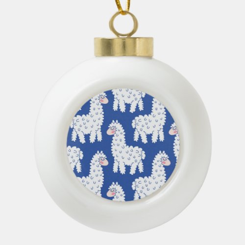 Cartoon lama alpaca vintage pattern ceramic ball christmas ornament