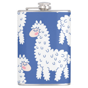 Cartoon lama alpaca, vintage pattern flask