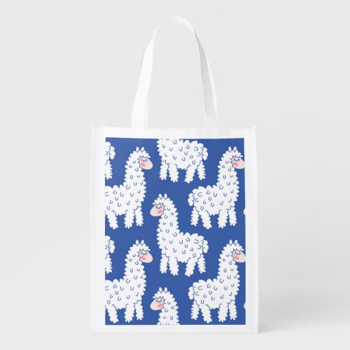 Cartoon lama alpaca vintage pattern grocery bag