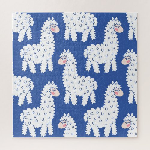 Cartoon lama alpaca vintage pattern jigsaw puzzle
