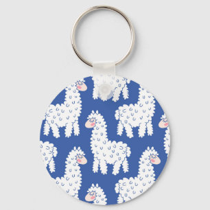 Cartoon lama alpaca, vintage pattern keychain