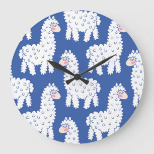 Cartoon lama alpaca, vintage pattern large clock