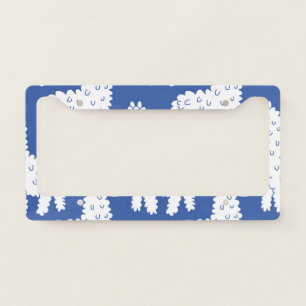 Cartoon lama alpaca, vintage pattern license plate frame