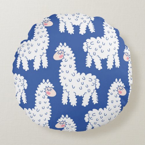 Cartoon lama alpaca vintage pattern round pillow