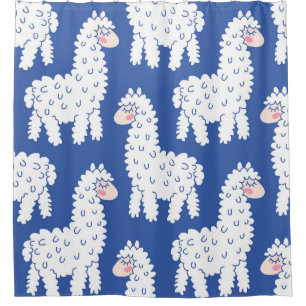 Cartoon lama alpaca, vintage pattern shower curtain