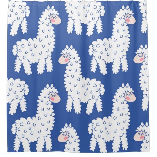 Cartoon lama alpaca vintage pattern shower curtain