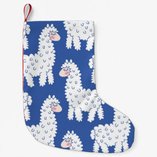 Cartoon lama alpaca, vintage pattern small christmas stocking