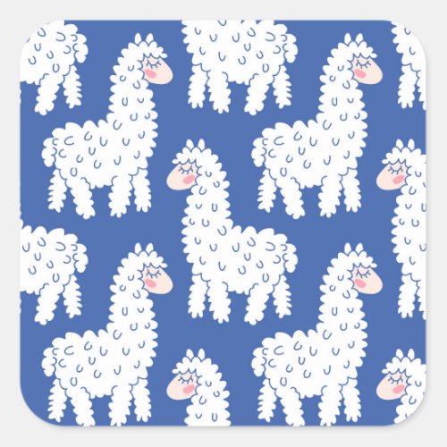 Cartoon lama alpaca vintage pattern square sticker