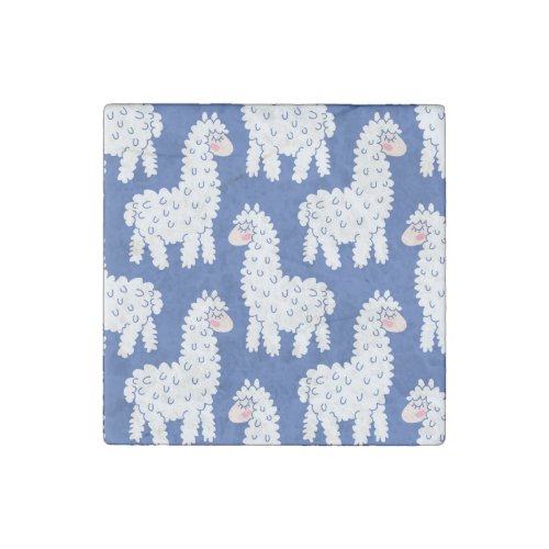 Cartoon lama alpaca vintage pattern stone magnet