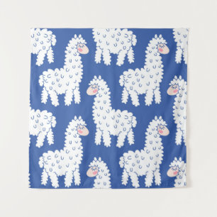 Cartoon lama alpaca, vintage pattern tapestry