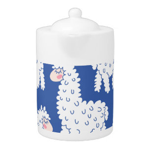 Cartoon lama alpaca, vintage pattern teapot