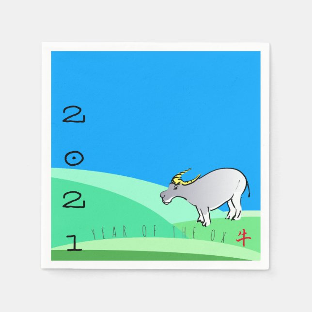 Cartoon Landscape Ox Chinese New Year Zodiac PN Napkins (Front)