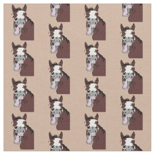 Cartoon Laughing Horse Funny Animal Art Fabric