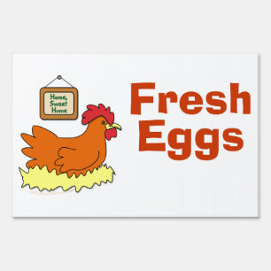 Cartoon Laying Chicken in Nest Fresh Eggs Custom Yard Sign