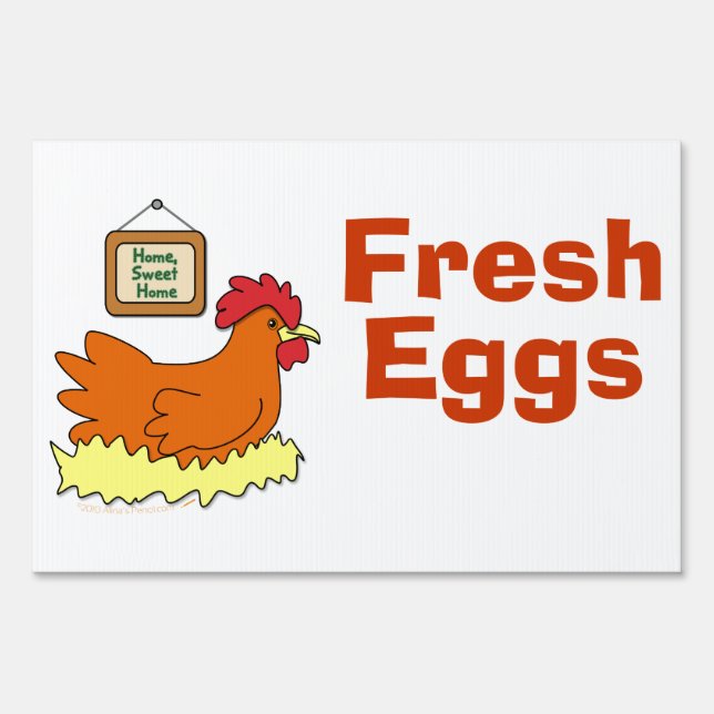 Cartoon Laying Chicken in Nest Fresh Eggs Custom Yard Sign (Back)
