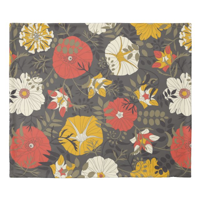 cartoon leaves and flowers on a dark background in duvet cover (Front)