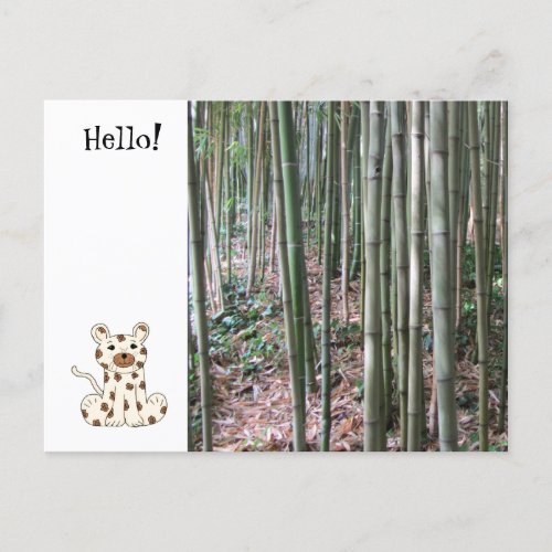 Cartoon Leopard and Bamboo Forest Postcard