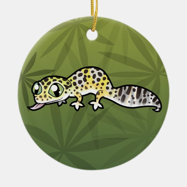 Cartoon Leopard Gecko (add your own message) Ceramic Ornament (Front)