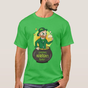 Cartoon leprechaun in a pot of gold holding a pint T-Shirt